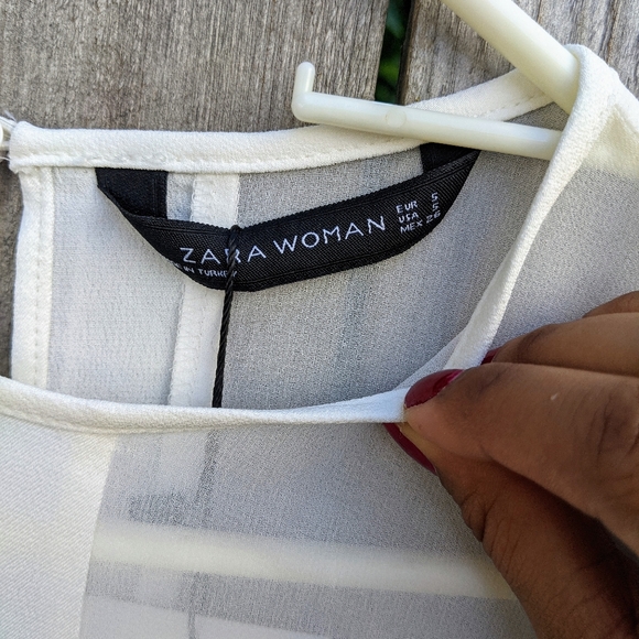 Zara Sheer Long Sleeve Blouse White Small - Picture 6 of 8